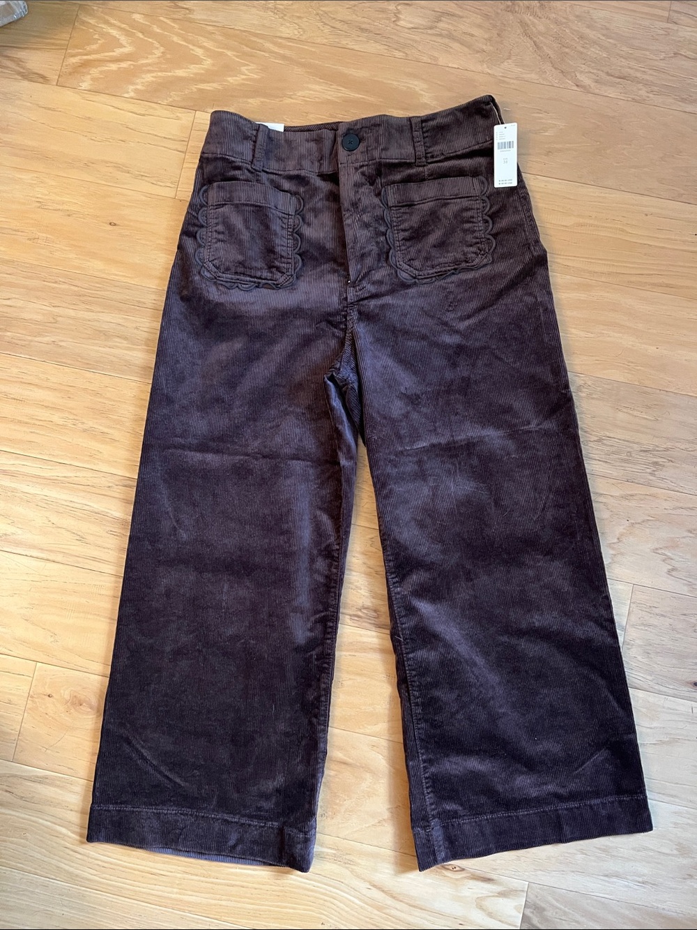 NWT Anthropologie Collete Scalloped Pockets Corduroy Pants in Dark Brown Sz 31